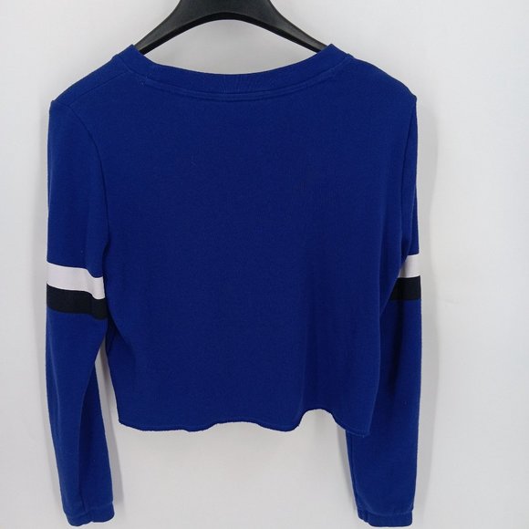 PINK VICTORIA'S  SECRET CROPPED PULLOVER BLUE SWEATSHIRT SIZE MEDIUM - Picture 7 of 9
